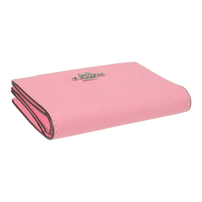 COACH Cross Grain Leather Wallet Mini Women's Silver & Floral Pink-2