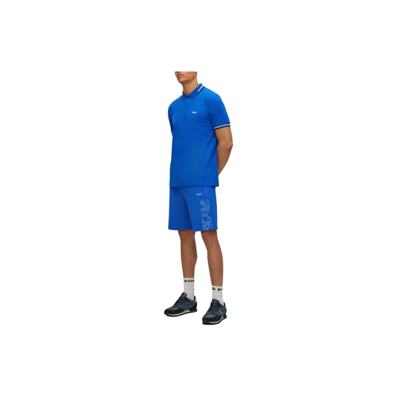 HUGO BOSS SS23 Men's Curved Logo Short-Sleeve Polo Shirt Blue-4