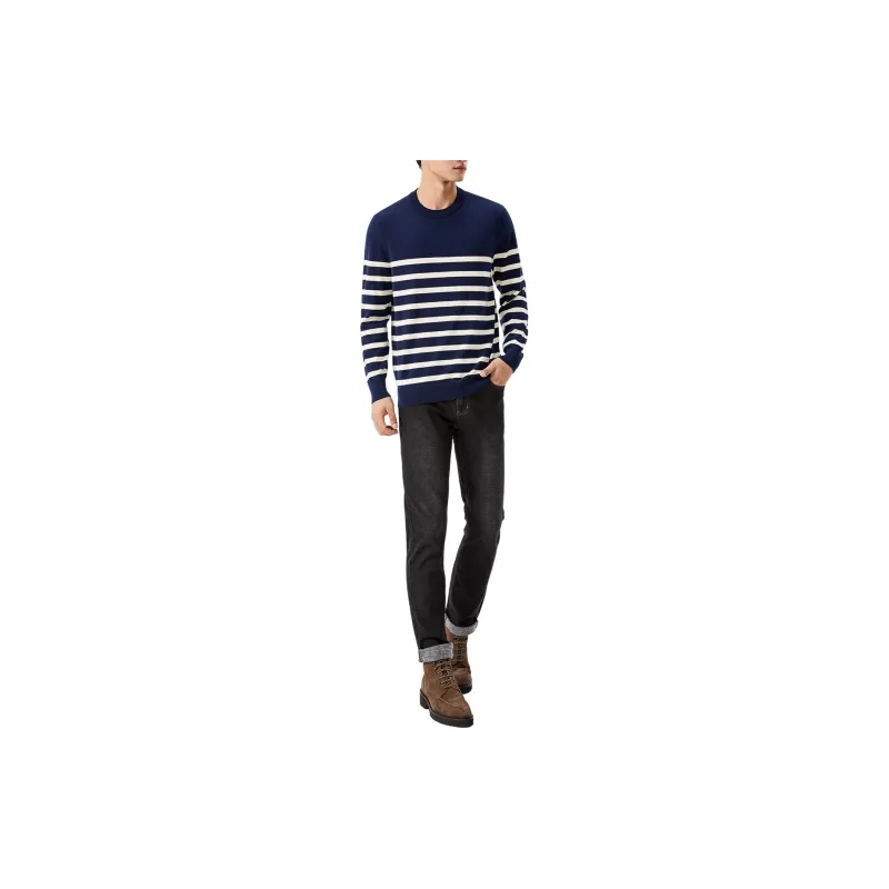H YXIANG Sweater Men's Navy Blue-2