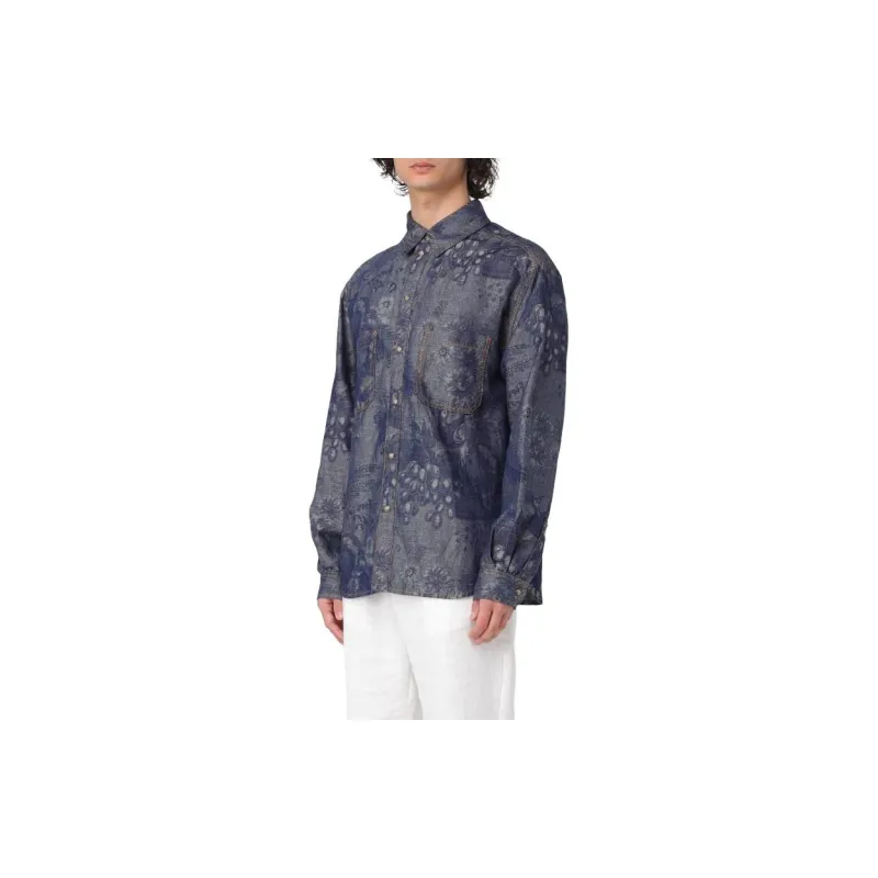 ETRO Pattern Jacquard Button Up Denim Shirt-3