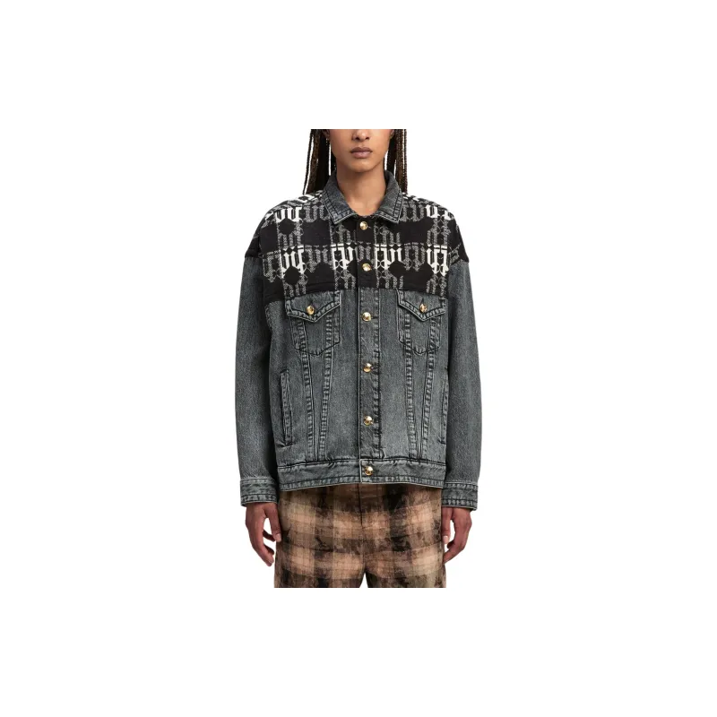 PALM ANGELS Monogram Jacquard Buttoned Denim Jacket-1