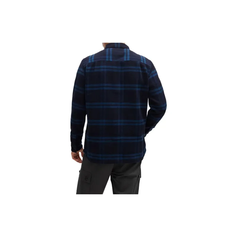 HUGO BOSS Oversized Fit Overshirt In Checked Brushed Fabric Shirt Men's Blue-2