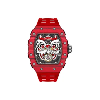 REEF TIGER Waking Lion Collection Automatic Mechanical Movement Silicone Strap Watch Men's Watches Black Dial