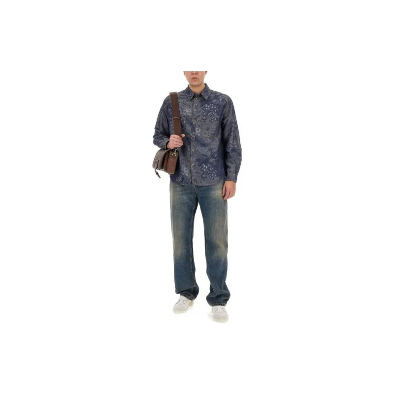 ETRO Pattern Jacquard Button Up Denim Shirt-5