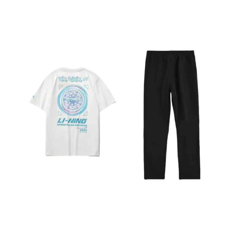 LINING Casual Sportswear Men Clothing Set White T Shirt+Black Pants-1