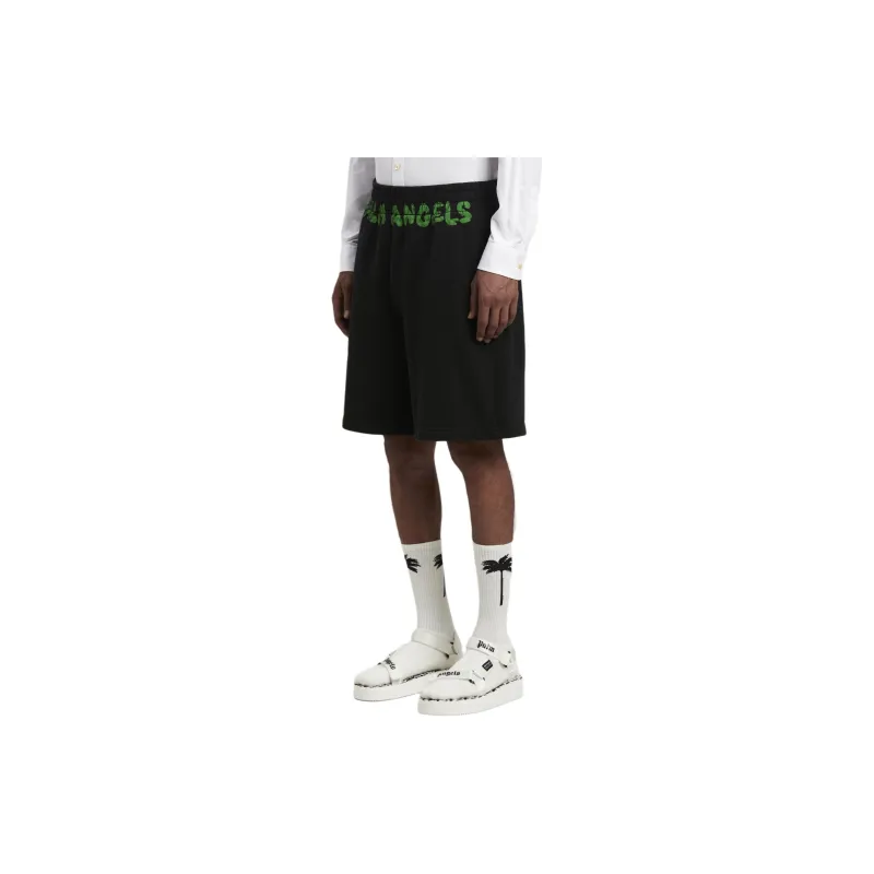 PALM ANGELS Logo print Cotton Track Shorts-2