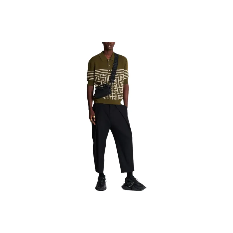 BALMAIN Monogram Knitted Polo Shirt-1