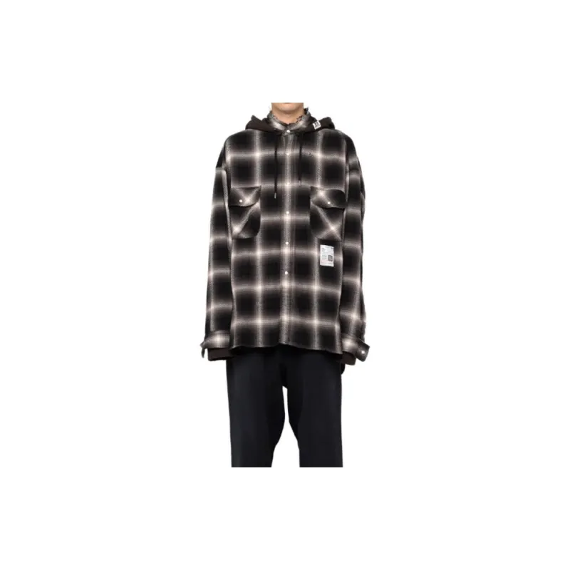 Maison Mihara Yasuhiro Check print Hooded Cotton Shirt-2