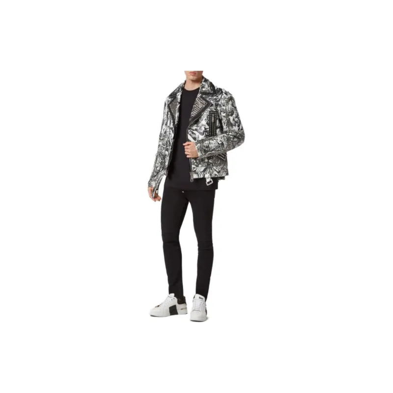 PHILIPP PLEIN Tattoo print Biker Jacket-3