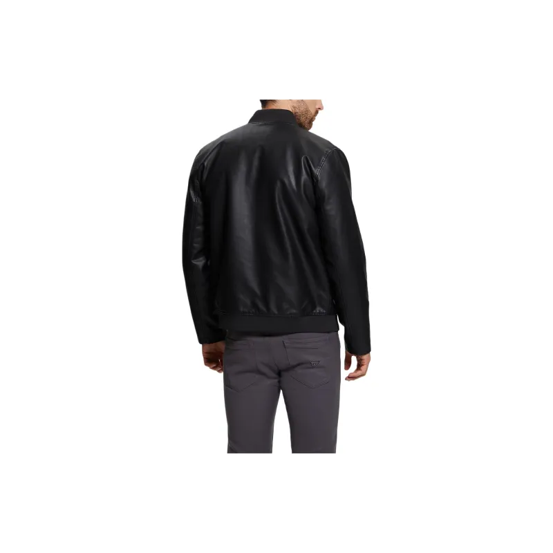 GUESS Faux Leather Bomber Jacket Jackets Coats Men's Black-3
