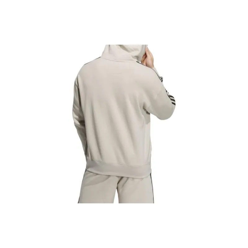 Adidas Clothing Loose Fit Three Stripes French Terry Pullover Parka Sweatshirt Men's Beige-2