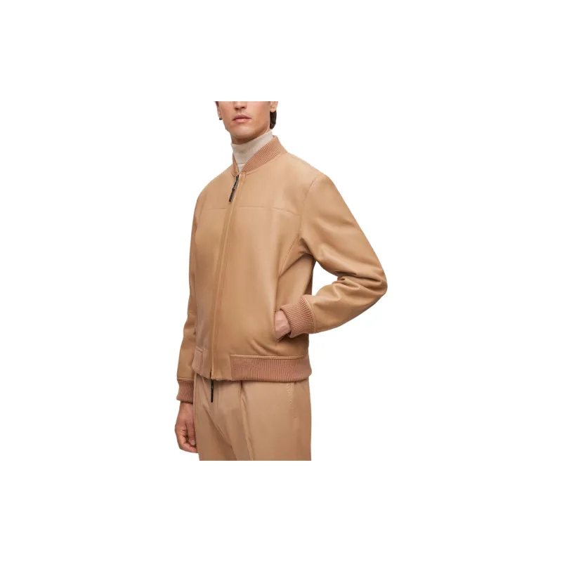 HUGO BOSS Reversible Zip-Up Jacket In Sheepskin Jackets Coats Men's Light Brown-2