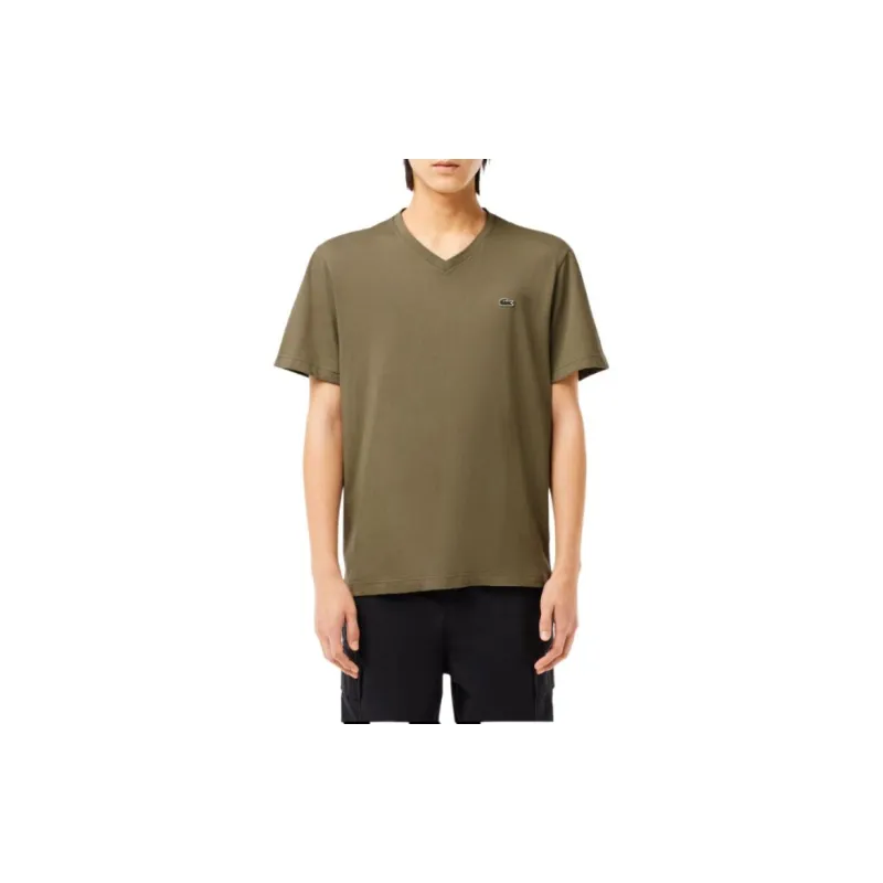 LACOSTE Logo patch V neck T shirt-1