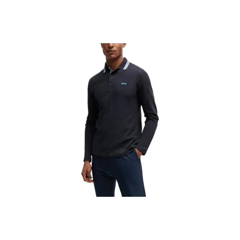 HUGO BOSS Cotton Piqué Polo Shirt With Contrast Logo Polo Shirt Men's Marine Blue-2