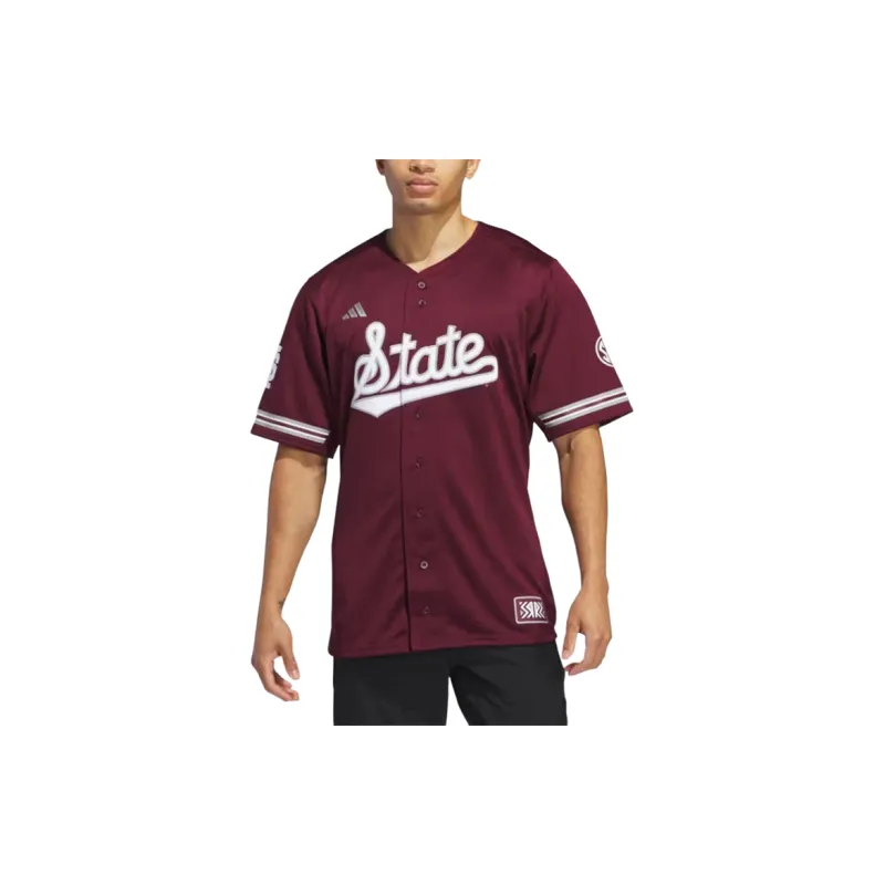 Adidas Mississippi State Reverse Retro Replica Baseball Jersey-2