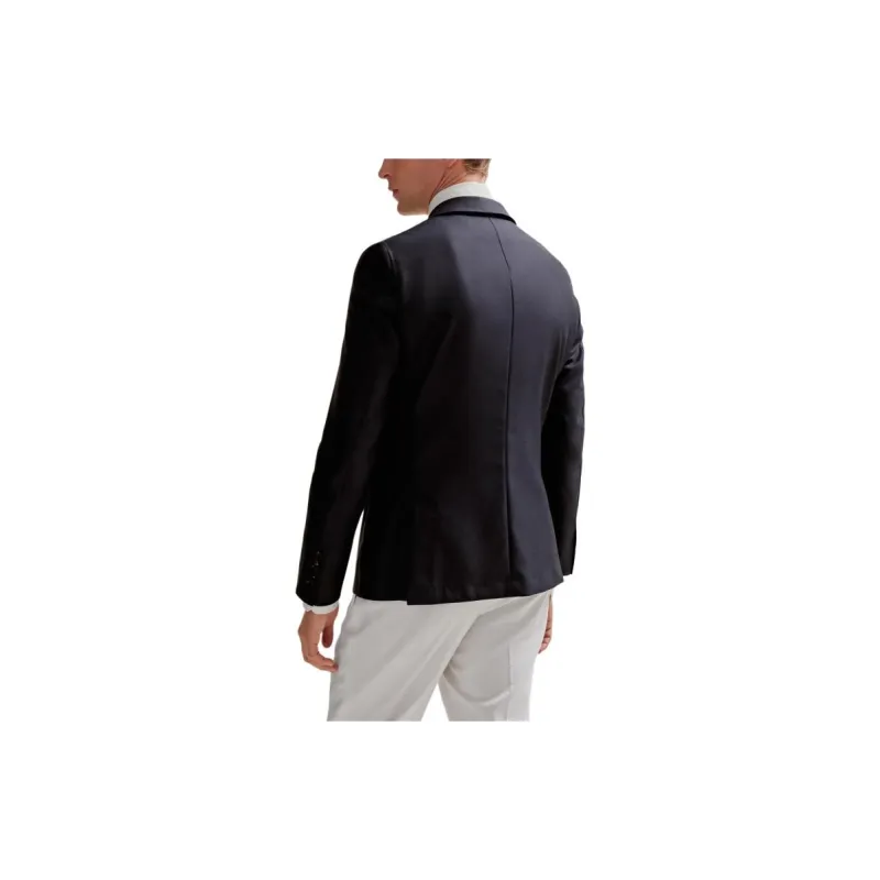 HUGO BOSS Double-Breasted Slim-Fit Jacket In Structured Virgin Wool Business Suit Men's Dark Blue-3