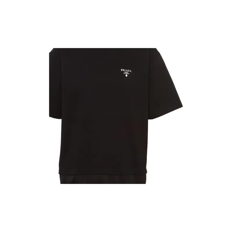 PRADA Cotton Nylon Detail Boxy Cut T-shirt-5