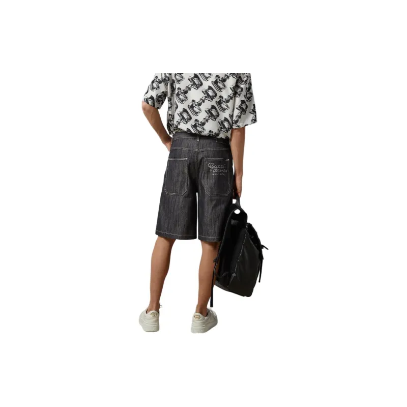 GUCCI Jacquard Detail Denim Shorts Denim Shorts Men's Dark Blue-2