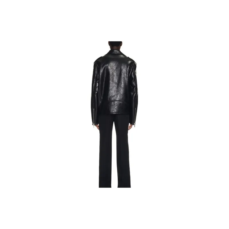 OFF WHITE Crinkled Leather Biker Jacket-2