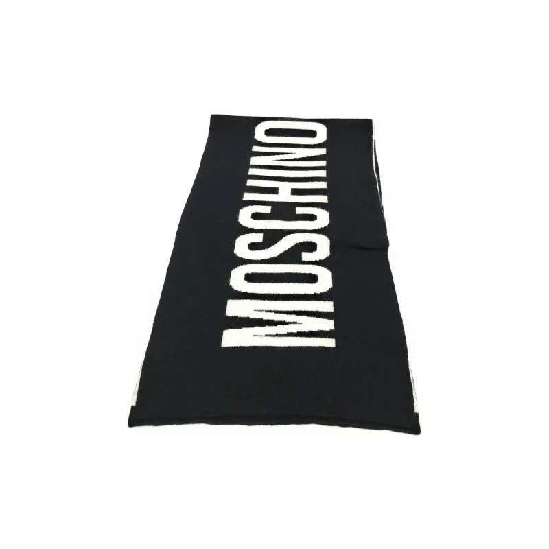 MOSCHINO Wool Knit Scarves Unisex Black White-2