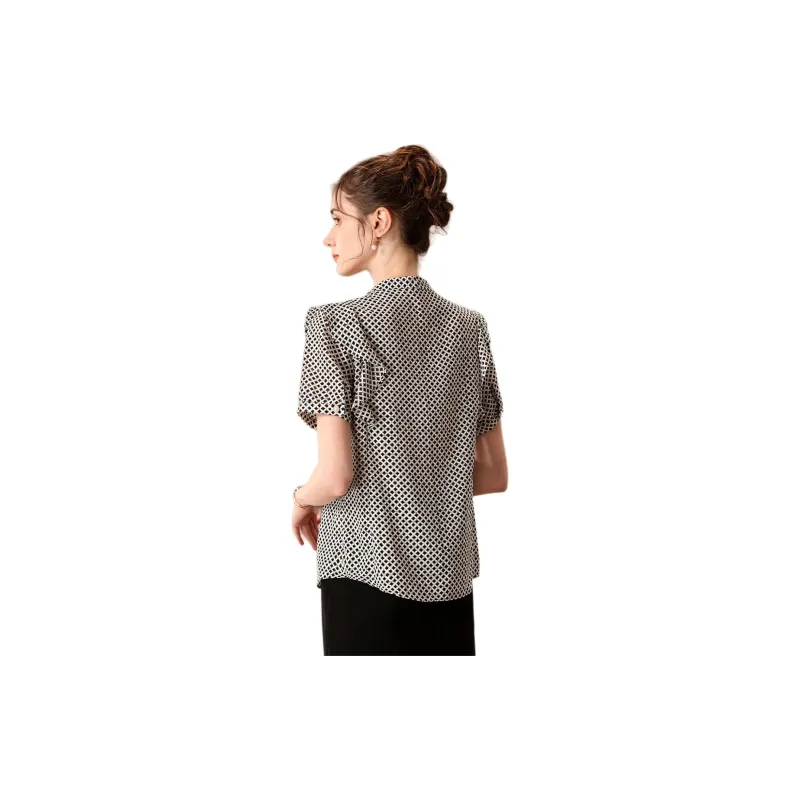 FENHONGMALI Shirt Women's Black White Plaid-1