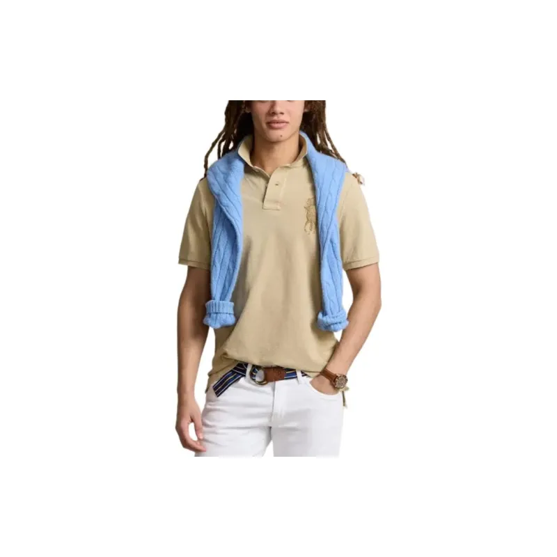 Polo Ralph Lauren Classic Fit Big Pony Mesh Polo Shirt Polo Shirt Men's Khaki-2
