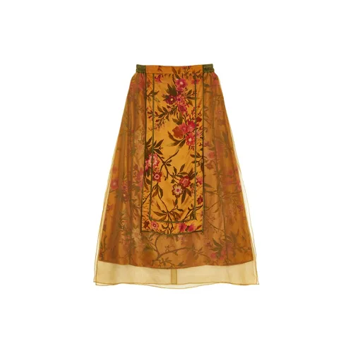 Gichugure Casual Long Skirts Women's Yellow Flower