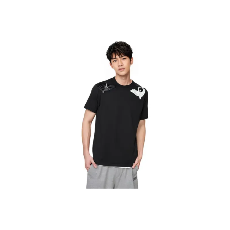 Burberry Solid Color Swan Pattern Embroidery Crew Neck Short Sleeved Shirt T Shirt Men's Black-8