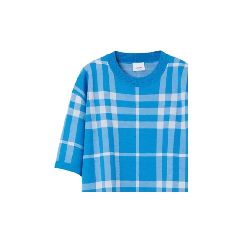 Burberry Plaid Jacquard Crew Neck Loose Fit Short Sleeved T Shirt Men's Vivid Blue-3