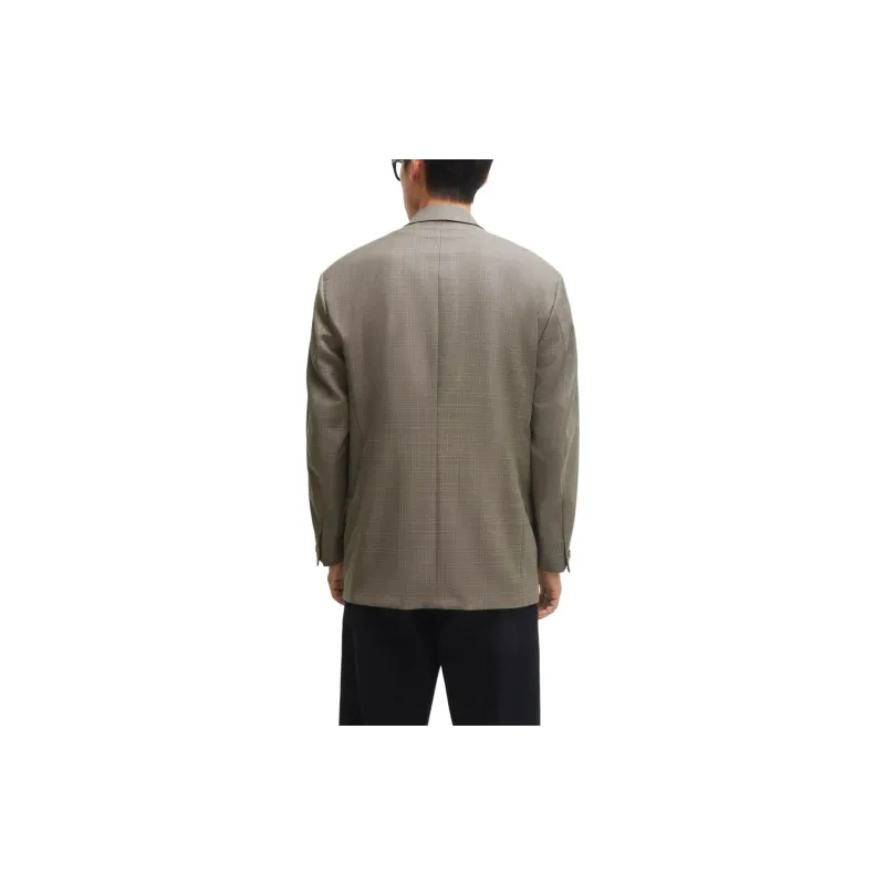 HUGO BOSS Relaxed-Fit Jacket In Checked Virgin-Wool Serge Jackets Coats Men's Gray-2