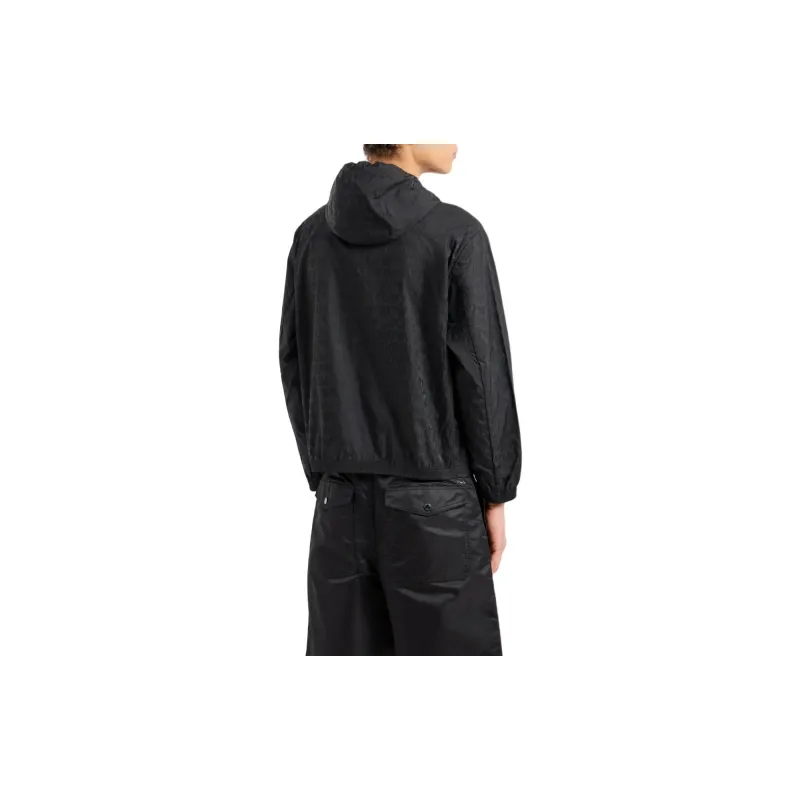 EMPORIO ARMANI Lightweight Nylon Hooded Zip up Blouson With All over Jacquard Lettering-2