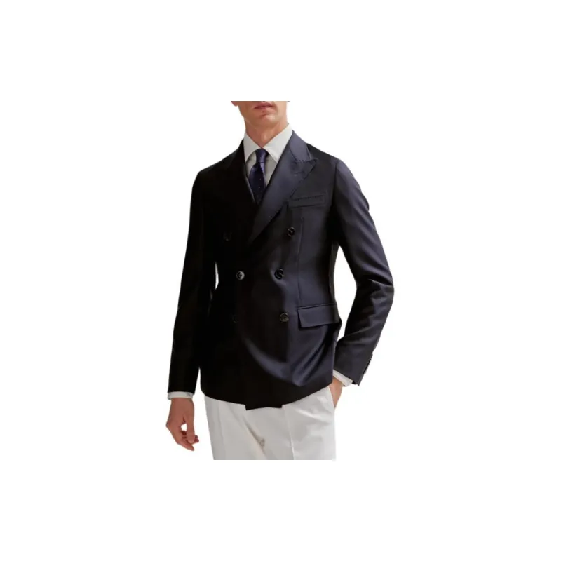 HUGO BOSS Double-Breasted Slim-Fit Jacket In Structured Virgin Wool Business Suit Men's Dark Blue-1