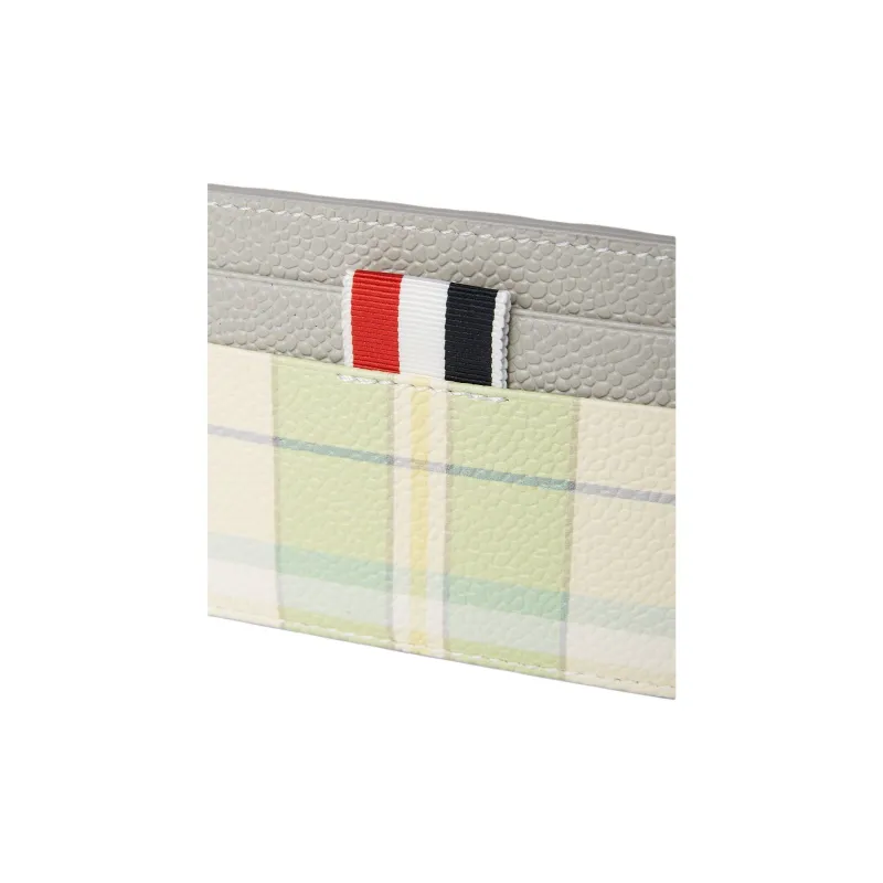 THOM BROWNE· Litchi Grain Leather Card Holder Men's Green & Gray-3