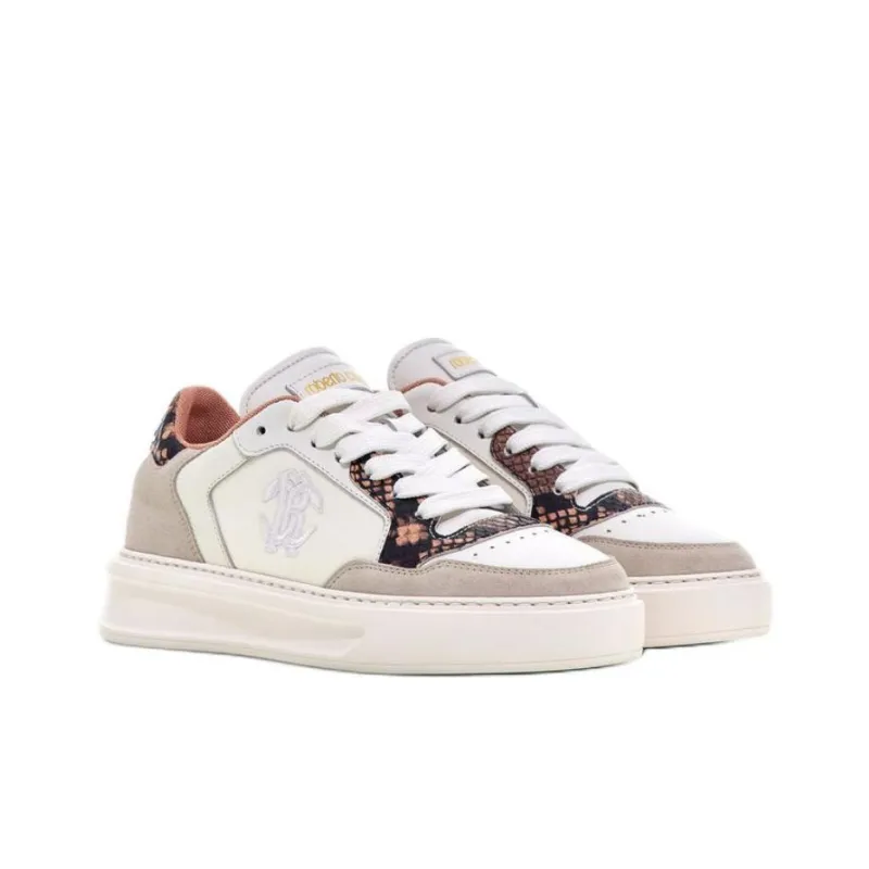 Roberto Cavalli Low-Top Skateboard Shoes Women's White Brown-2