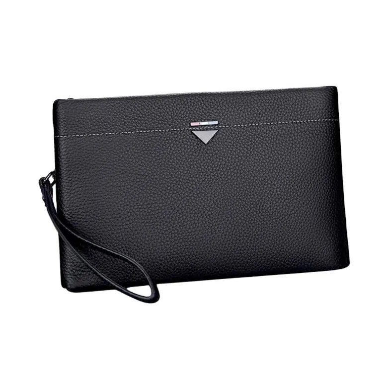 VIHUS Top Grain Cow Leather Clutch Large Size Men's Black-1