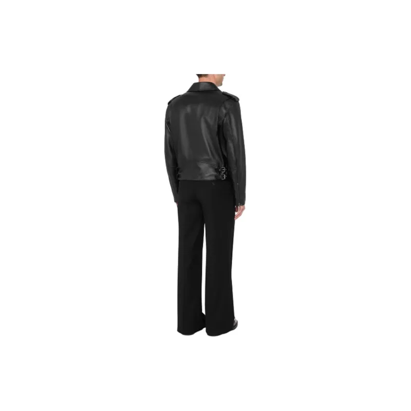 MOSCHINO Logo embossed Leather Biker Jacket-2