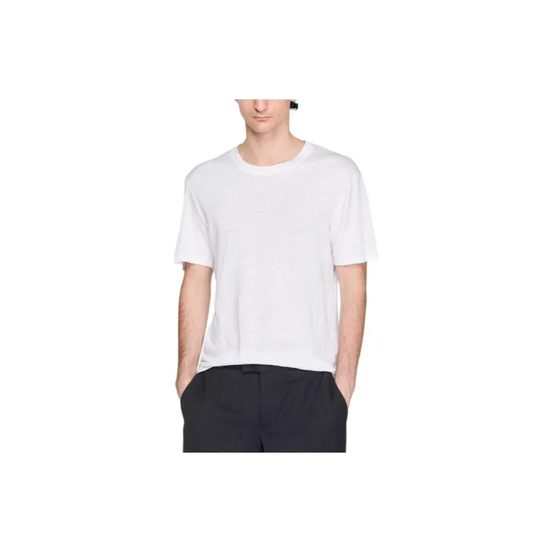 Sandro Beyaz Keten T-shirt T-Shirt Men's White-5