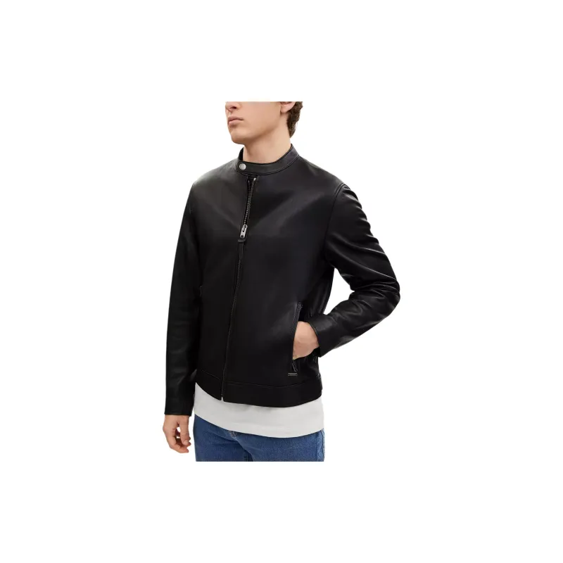 COACH Leather Racer Jackets Coats Men's Black-4