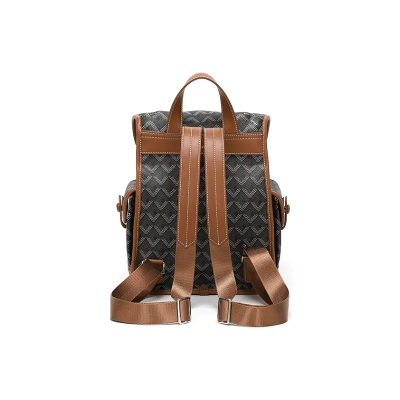 SEPTWOLVES PU Backpack Medium Size Women's Classic Brown-3