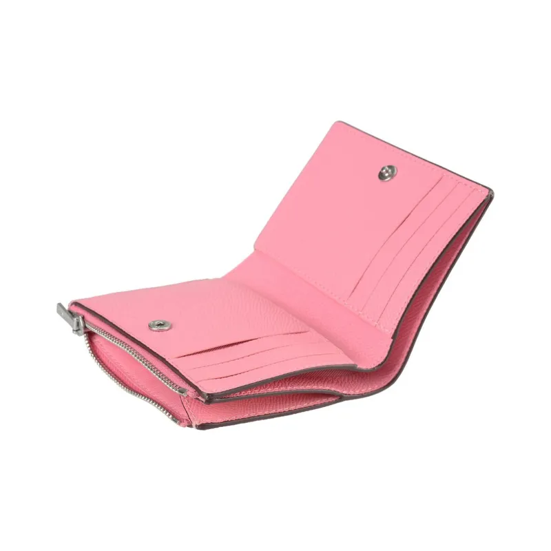 COACH Cross Grain Leather Wallet Mini Women's Silver & Floral Pink-3