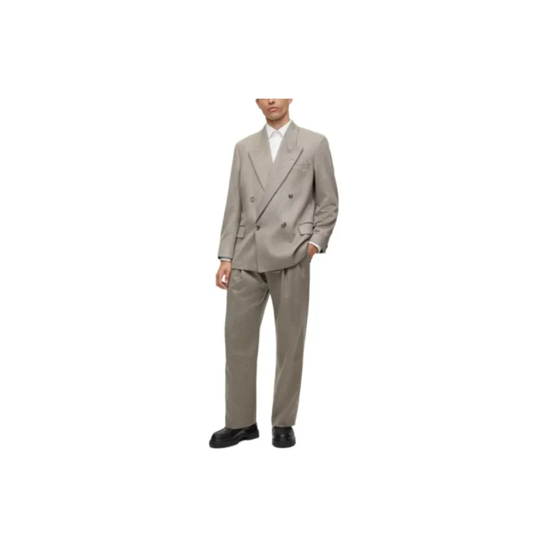 HUGO BOSS FW23 Double-Breasted Suit In Pure Cashmere With Stripe Pattern Business Suits Men's-1