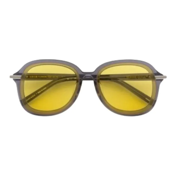 BONNIECLYDE Oval Sunglasses Unisex Gray/Yellow-0