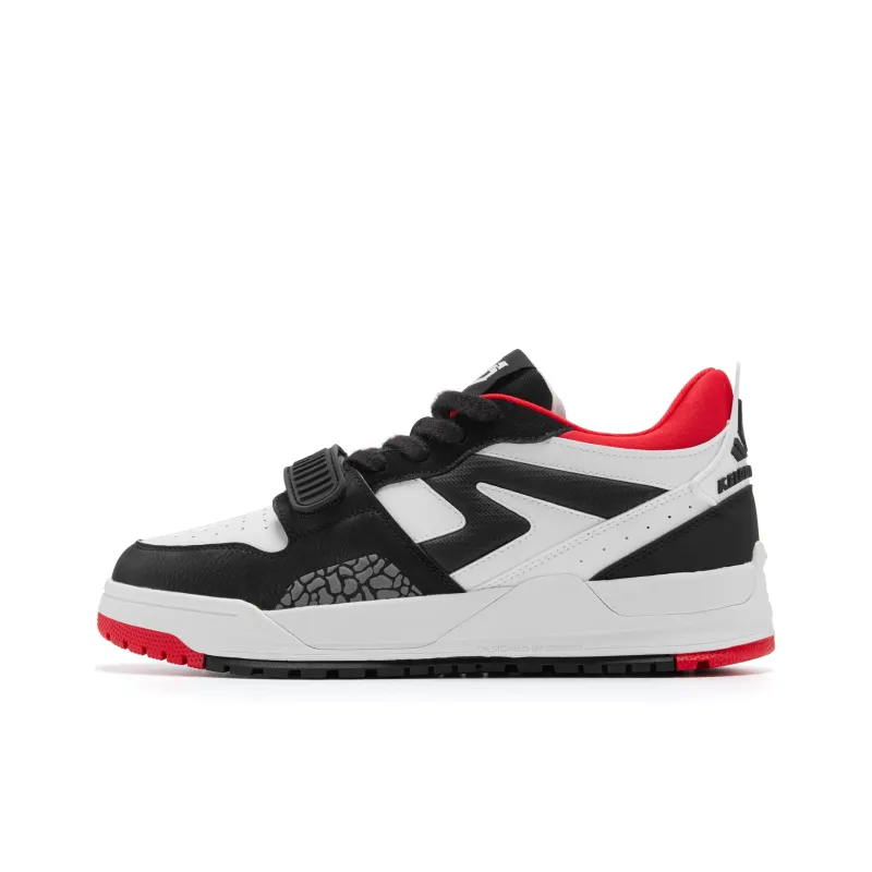 QIAODAN Legend Vintage Basketball Shoes Men Low Top Black/Tomato Red-0
