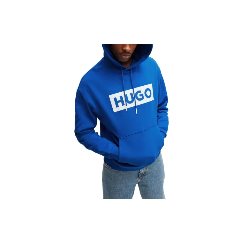 HUGO BOSS Relaxed fit Hoodie In French Terry With Logo Print Sweatshirt Unisex Blue-3