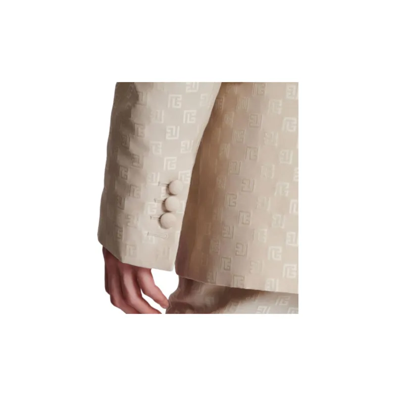 BALMAIN PB monogram Virgin Wool silk Blend Blazer-6