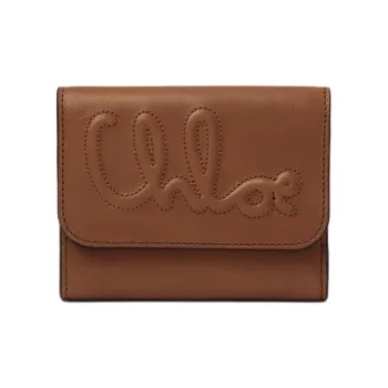 Chloe Shiny Leather Wallet Trumpets Women's Clay Brown