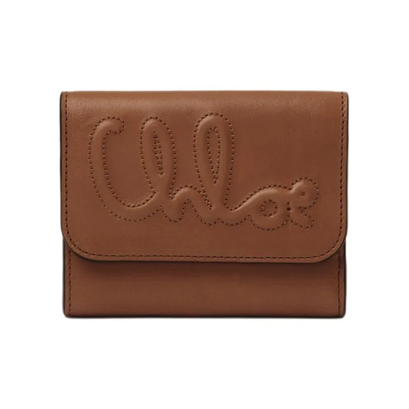 Chloe Shiny Leather Wallet Trumpets Women's Clay Brown-0