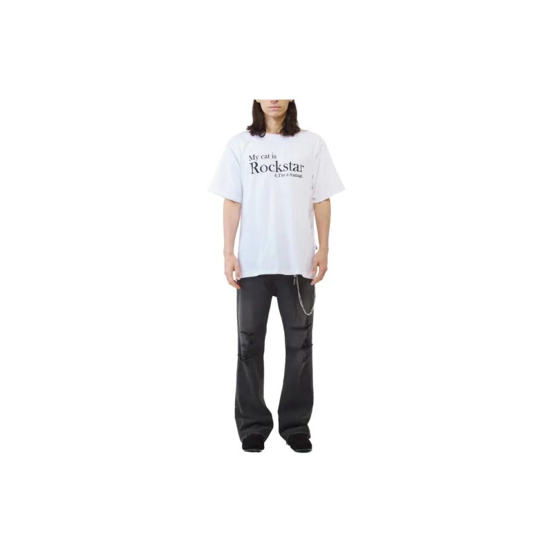 JOEGUSH My Cat Is Rockstar & I'm A Manager T-Shirt Unisex White/White-4