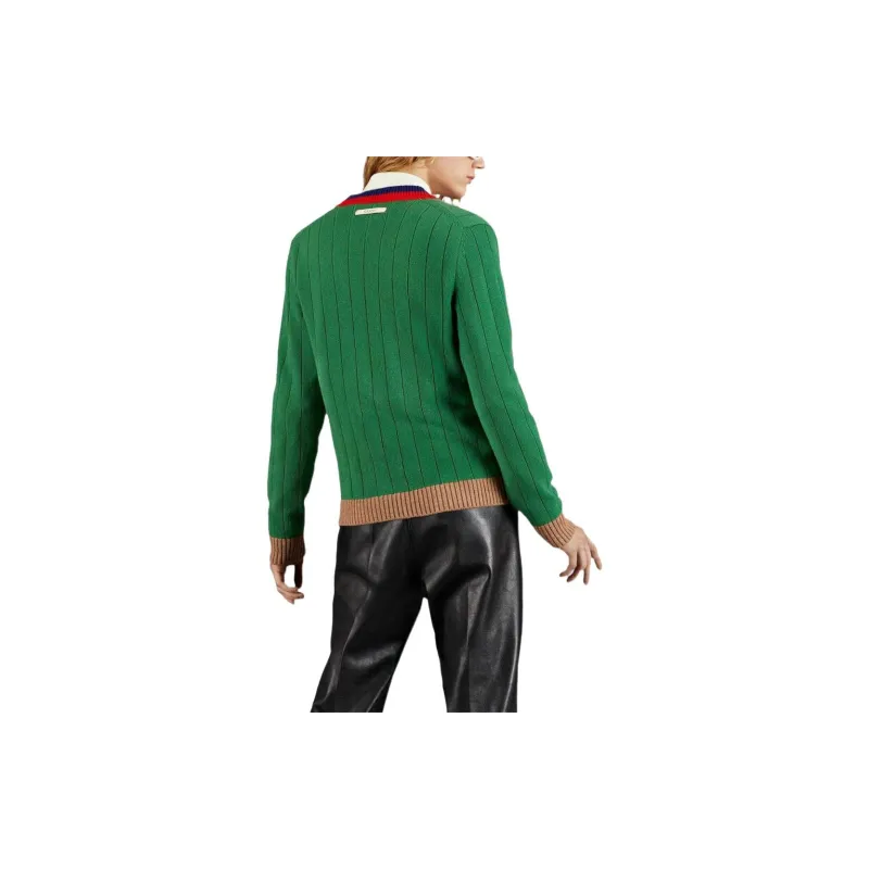 GUCCI Web stripe Wool Cardigan-2