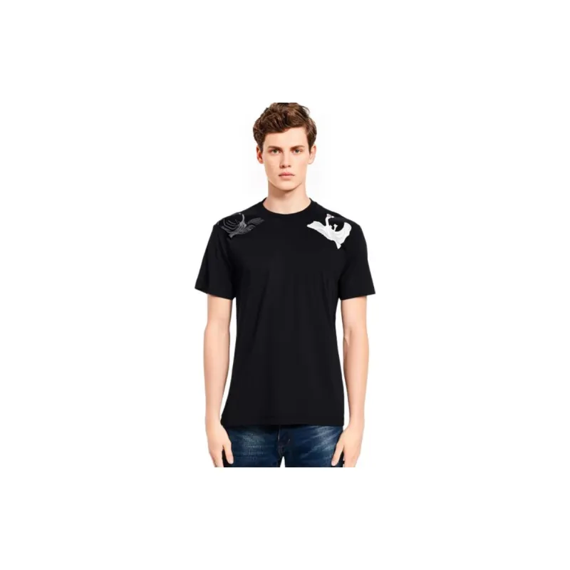 Burberry Solid Color Swan Pattern Embroidery Crew Neck Short Sleeved Shirt T Shirt Men's Black-7